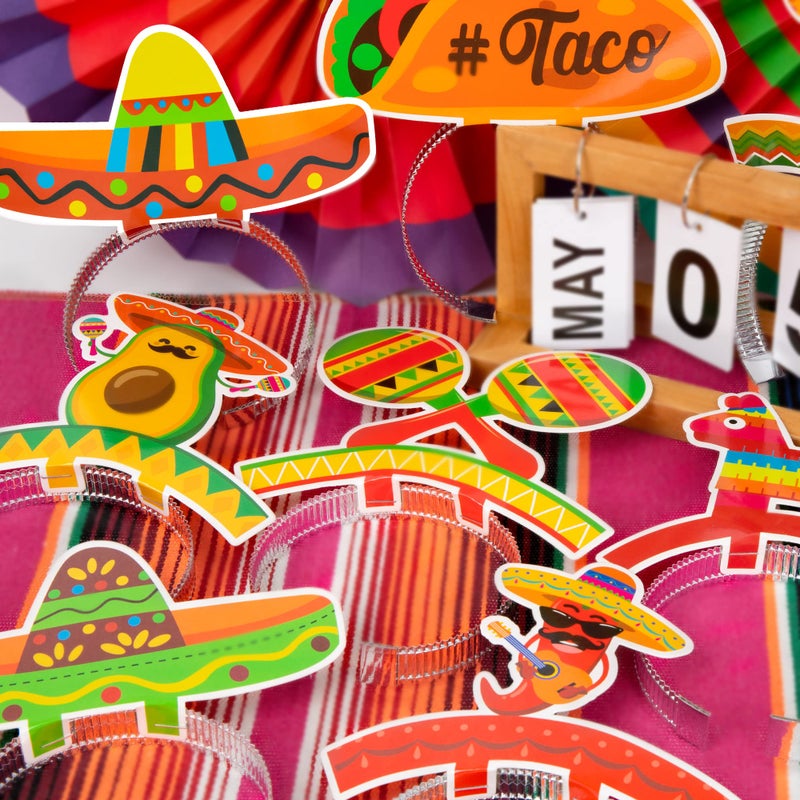 Melisheer 12 PCS Colorful Patterned Cardboard Sombrero Hats, Fiesta Headbands for Mexican Theme Celebration Party Favors - Image 4